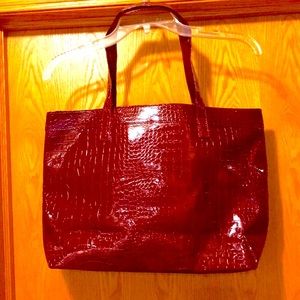 New NEIMAN MARCUS vintage vegan croc embossed market tote bag shopper maroon